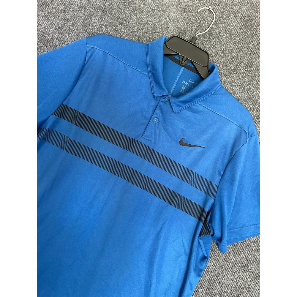 Nike Dri-fit Men's L Polo Shirt Blue Striped Pattern Short Sleeve Performance